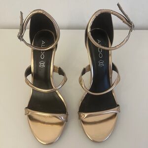 ALDO Rose Gold Strappy Ankle Buckle High Heel Sandals